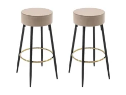 Vente-unique Barkruk-Set Van 2 Barkrukken Van Velours En Zwart Staal - Beige En Goudkleurig - Belinio I