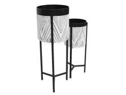 OZAIA Decoratieobject Voor Binnen-Set Van 2 Bloembakken Op Poot Van Metaal - D20 X H53 Cm En D25 X H69 Cm - Zwart En Wit - Capoli