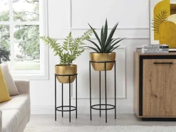 OZAIA Decoratieobject Voor Binnen-Set Van 2 Bloembakken Op Poot Van Metaal - D25 X H61 Cm En D30 X H77 Cm - Goudkleurig En Zwart - Naba