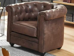 Vente-unique Aanbiedingen: Zitbank & Fauteuil-Set Van 2 Fauteuils Chesterfield Van Microvezel Met Vintage Look