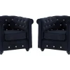 Vente-unique Fauteuil Stof Fluweel / Suedine-Set Van 2 Fauteuils Chesterfield - Fluweel - Zwart Met Kristallen Knopen