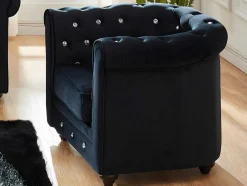 Vente-unique Fauteuil Stof Fluweel / Suedine-Set Van 2 Fauteuils Chesterfield - Fluweel - Zwart Met Kristallen Knopen