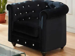 Vente-unique Fauteuil Stof Fluweel / Suedine-Set Van 2 Fauteuils Chesterfield - Fluweel - Zwart Met Kristallen Knopen