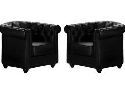Vente-unique Fauteuil Kunstleer-Set Van 2 Fauteuils Chesterfield Van Kunstleer - Zwart