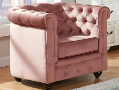 Vente-unique Fauteuil Stof-Set Van 2 Fauteuils Chesterfield - Fluweel - Pastel Roze