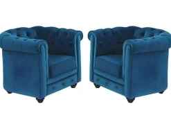 Vente-unique Fauteuil Stof-Set Van 2 Fauteuils Chesterfield - Fluweel - Eend Blauw