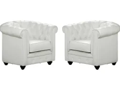 Vente-unique Fauteuil Kunstleer-Set Van 2 Fauteuils Chesterfield Van Kunstleer - Wit
