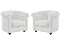 Vente-unique Fauteuil Leer-Set Van 2 Fauteuils Van Buffelleer Chesterfield - Wit