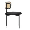ModernLuxe Stoel-Set Van 2 Fluwelen En Rotan Stoelen - Metalen Poten - Zwart