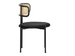 ModernLuxe Stoel-Set Van 2 Fluwelen En Rotan Stoelen - Metalen Poten - Zwart