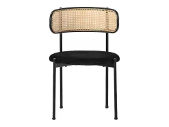 ModernLuxe Stoel-Set Van 2 Fluwelen En Rotan Stoelen - Metalen Poten - Zwart