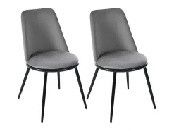 ModernLuxe Stoel-Set Van 2 Fluwelen Gestoffeerde Stoelen Met Rugleuning - Zwart Metalen Structuur - Grijs