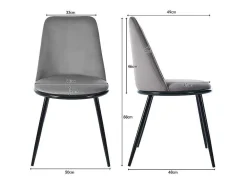 ModernLuxe Stoel-Set Van 2 Fluwelen Gestoffeerde Stoelen Met Rugleuning - Zwart Metalen Structuur - Grijs