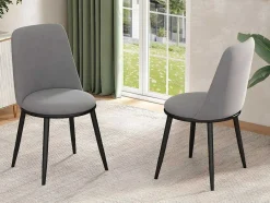 ModernLuxe Stoel-Set Van 2 Fluwelen Gestoffeerde Stoelen Met Rugleuning - Zwart Metalen Structuur - Grijs
