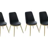 ModernLuxe Stoel-Set Van 4 Fluwelen Gestoffeerde Stoelen Met Rugleuning - Goudkleurige Metalen Structuur - Zwart