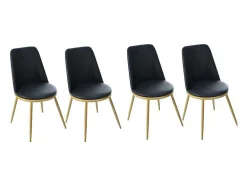 ModernLuxe Stoel-Set Van 4 Fluwelen Gestoffeerde Stoelen Met Rugleuning - Goudkleurige Metalen Structuur - Zwart