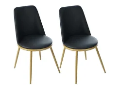 ModernLuxe Stoel-Set Van 4 Fluwelen Gestoffeerde Stoelen Met Rugleuning - Goudkleurige Metalen Structuur - Zwart