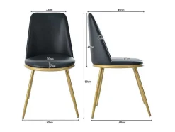 ModernLuxe Stoel-Set Van 4 Fluwelen Gestoffeerde Stoelen Met Rugleuning - Goudkleurige Metalen Structuur - Zwart