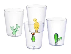 OZAIA Tafelservies-Set Van 4 Glazen Met Cactus - Transparant En Groen - O8 X H10 Cm - Puntia