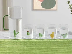 OZAIA Tafelservies-Set Van 4 Glazen Met Cactus - Transparant En Groen - O8 X H10 Cm - Puntia