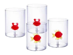 OZAIA Tafelservies-Set Van 4 Glazen Met Diertjes - Transparant En Rood Geblazen Glas - O7,5 Cm X H9,5 Cm - Apuna
