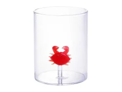 OZAIA Tafelservies-Set Van 4 Glazen Met Diertjes - Transparant En Rood Geblazen Glas - O7,5 Cm X H9,5 Cm - Apuna