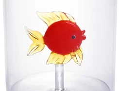 OZAIA Tafelservies-Set Van 4 Glazen Met Diertjes - Transparant En Rood Geblazen Glas - O7,5 Cm X H9,5 Cm - Apuna