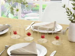 OZAIA Tafelservies-Set Van 4 Glazen Met Diertjes - Transparant En Rood Geblazen Glas - O7,5 Cm X H9,5 Cm - Apuna