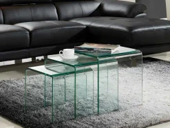 Vente-unique Salontafel-Set Van 3 Inschuifbare Bijzettafels Minka - Glas