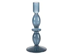 OZAIA Kandelaar En Kaars-Set Van 2 Kandelaars - D9 X H21 Cm En D9 X H18,5 Cm - Glas - Blauw - Kandie