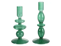OZAIA Aanbiedingen: Woonaccessoires-Set Van 2 Kandelaars - D9 X H21 Cm En D9 X H18,5 Cm - Glas - Groen - Kandie