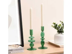 OZAIA Aanbiedingen: Woonaccessoires-Set Van 2 Kandelaars - D9 X H21 Cm En D9 X H18,5 Cm - Glas - Groen - Kandie
