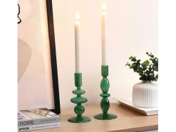 OZAIA Aanbiedingen: Woonaccessoires-Set Van 2 Kandelaars - D9 X H21 Cm En D9 X H18,5 Cm - Glas - Groen - Kandie
