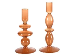 OZAIA Kandelaar En Kaars-Set Van 2 Kandelaars - H21 En 18,5 Cm - Glas - Oranje - Kandie