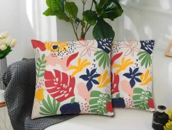 OZAIA Tuindecoratie-Set Van 2 Katoenen Kussens Met Bloemmotief - 45 X 45 Cm - Veelkleurig - Bariola