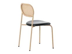 ModernLuxe Stoel-Set Van 4 Kunstleer En Rotan Stoelen - Metalen Poten - Zwart