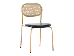 ModernLuxe Stoel-Set Van 4 Kunstleer En Rotan Stoelen - Metalen Poten - Zwart