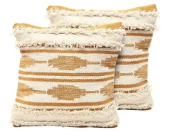 OZAIA Huistextiel-Set Van 2 Kussens Van Katoen Met Franjes Karius - 40 X 40 Cm - Geel En Beige
