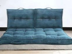 OZAIA Huistextiel-Set Van 1 Matras + 2 Palletkussens Van Ribfluweel - Blauw - Baila