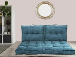 OZAIA Huistextiel-Set Van 1 Matras + 2 Palletkussens Van Ribfluweel - Blauw - Baila