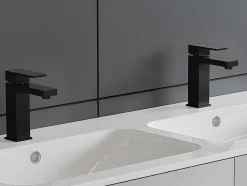 Shower & Design Kraan-Set Van 2 Mechanische Mengkranen Met Vierkante Vorm Van Geborsteld Roestvrij Staal - Mat Zwart - H17,3 Cm - Canilas