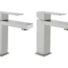 Shower & Design Kraan-Set Van 2 Mechanische Mengkranen Met Vierkante Vorm Van Roestvrij Staal - Geborsteld Nikkelkleurig - H17,3 Cm - Canilas