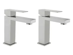 Shower & Design Kraan-Set Van 2 Mechanische Mengkranen Met Vierkante Vorm Van Roestvrij Staal - Geborsteld Nikkelkleurig - H17,3 Cm - Canilas