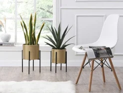 OZAIA Decoratieobject Voor Binnen-Set Van 2 Metalen Bloempotten - D25 X H39 En D23 X H35,5 - Goud En Zwart - Edmee