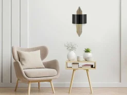 OZAIA Wandlamp-Set Van 2 Metalen Wandlampen In Art-Decostijl - L22 X H75 Cm - Zwart En Goudkleurig - Sangarius