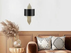 OZAIA Wandlamp-Set Van 2 Metalen Wandlampen In Art-Decostijl - L22 X H75 Cm - Zwart En Goudkleurig - Sangarius