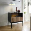 Vente-unique Nachtkastje-Set Van 2 Nachtkastje 1 Lade En 1 Nis - Met Ledverlichting - Zwart En Naturel - Ovila