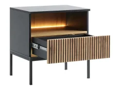 Vente-unique Nachtkastje-Set Van 2 Nachtkastje 1 Lade En 1 Nis - Met Ledverlichting - Zwart En Naturel - Ovila