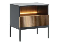Vente-unique Nachtkastje-Set Van 2 Nachtkastje 1 Lade En 1 Nis - Met Ledverlichting - Zwart En Naturel - Ovila