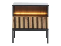 Vente-unique Nachtkastje-Set Van 2 Nachtkastje 1 Lade En 1 Nis - Met Ledverlichting - Zwart En Naturel - Ovila